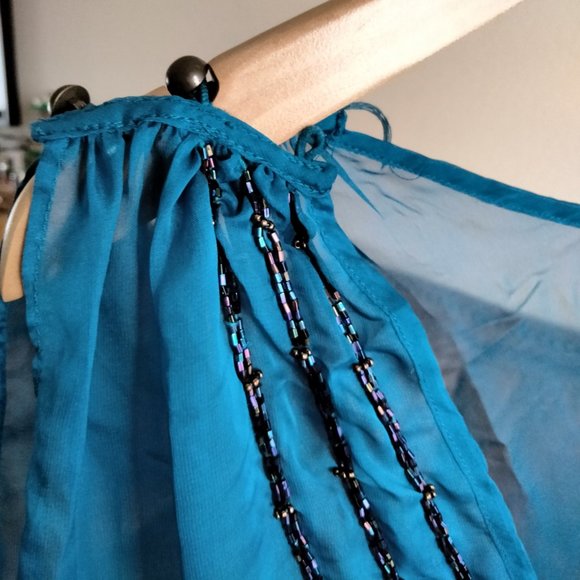 MARINE BLU Beaded Chiffon Sheer Blouse Tunic Size L - Picture 3 of 3